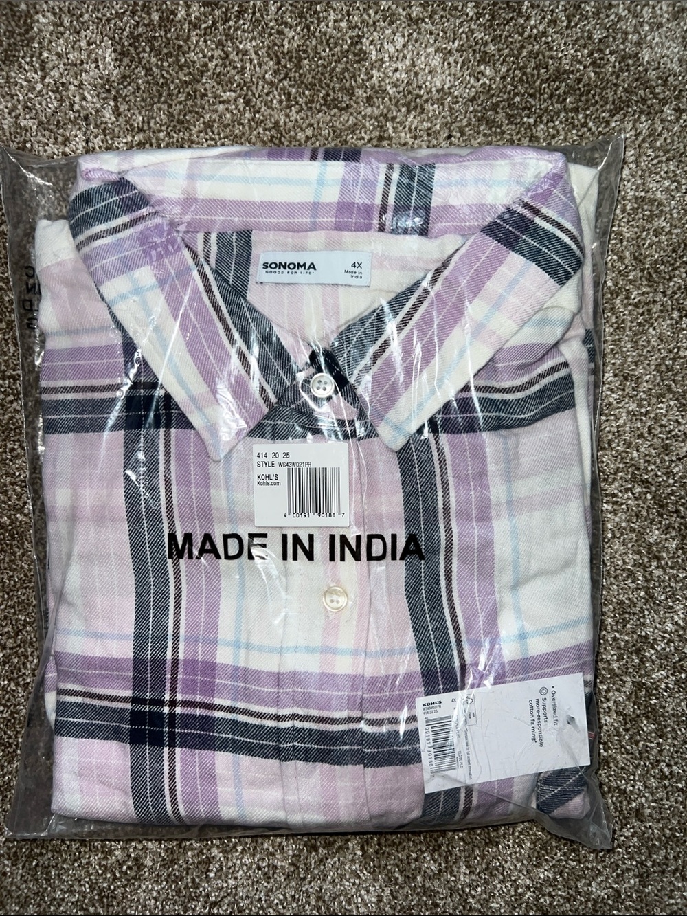 Sonoma Purple, White and Navy Plaid Button-Down Women's Shirt